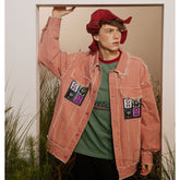 Unisex Jacket Loose Raw Hem Turn-down Collar Coat